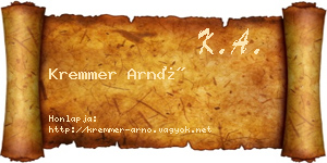 Kremmer Arnó névjegykártya